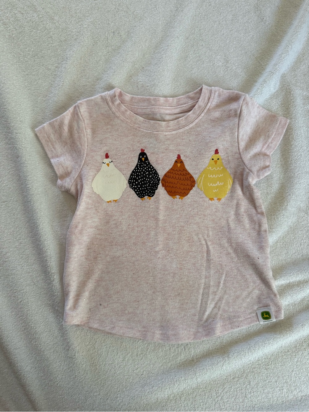 John Deere Light Pink Tee with Four Hen Graphics